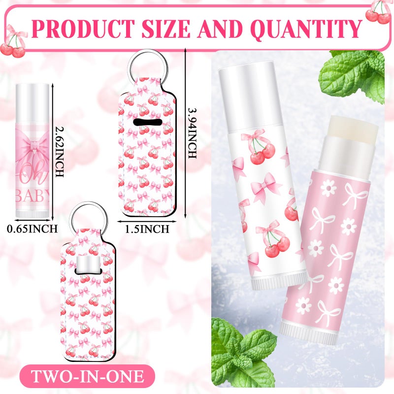 Swiffen 36 Pcs/18 Set Pink Coquette Bow Baby Shower Favors for Guest Cherry Daisy Bow Lip Balm and Holder Keychain Bulk Thank You Gifts Gender Reveal Return Gifts for Souvenirs Prizes Baptism Parties - Image 3